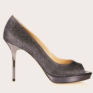 NWT Jimmy Choo Anthracite Glitter Luna 100 Pumps NEW IN BOX Size 38 US 8 Shoes